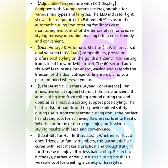 Self Curling Hair Curler, Automatic Curling Iron, 5 Heat Settings Curling Wand - Picture 11 of 13